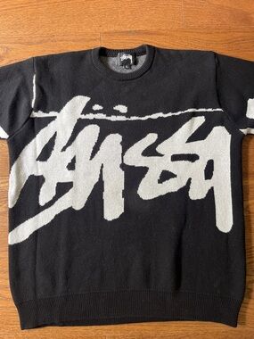 Stüssy Black and White Logo Knit Sweater.